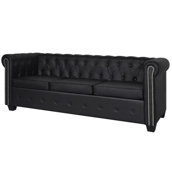 vidaXL Canap&eacute; Chesterfield &agrave; 3 places similicuir noir