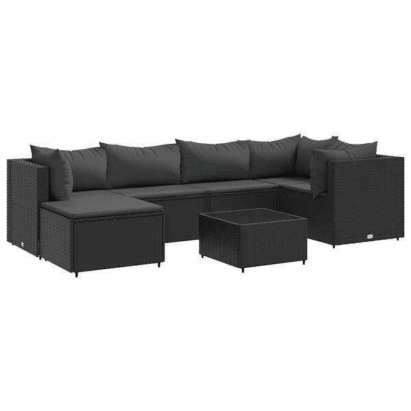 vidaXL Salon de jardin 7 pcs avec coussins Noir R&eacute;sine tress&eacute;e