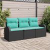 vidaXL Ensemble de canap&eacute; de jardin 3 pcs Noir et turquoise Poly rotin