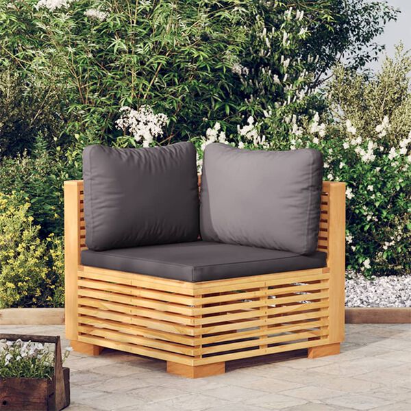 vidaXL Canap&eacute; d'angle de jardin coussins Gris fonc&eacute; Bois teck massif