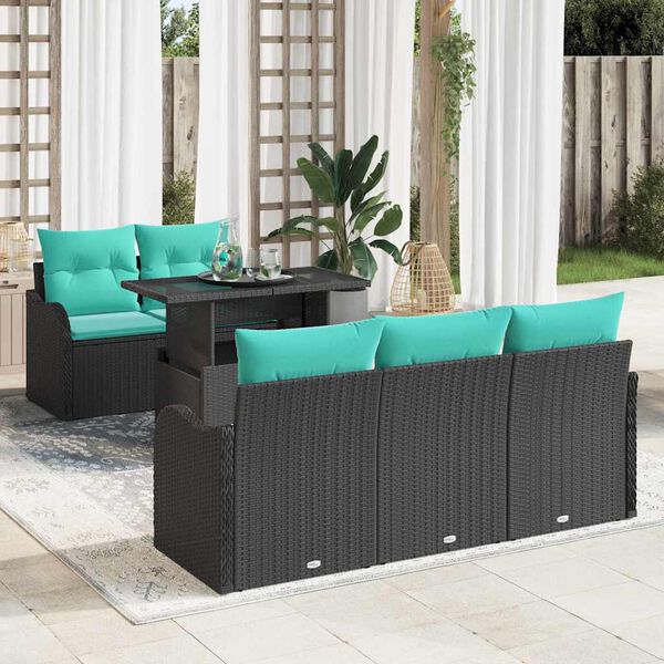 vidaXL Ensemble de canap&eacute; de jardin avec coussin 6 pcs Noir polyrotin