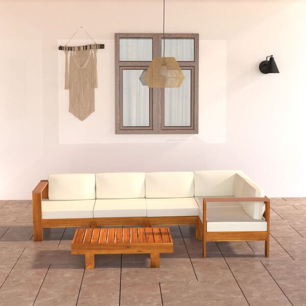 vidaXL Salon de jardin 6 pièces avec coussins 100 x 60 cm Bois d'acacia