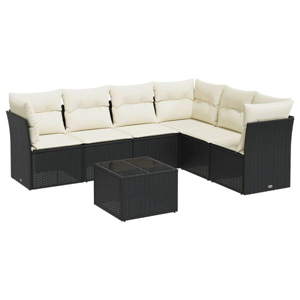 vidaXL Salon de jardin 7 pcs avec coussins noir r&eacute;sine tress&eacute;e