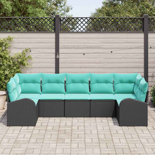 vidaXL Ensemble de canapé de jardin 7 pcs Noir et turquoise polyrotin