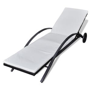 vidaXL Chaise longue avec coussin et roues R&eacute;sine tress&eacute;e Noir