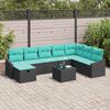 vidaXL Ensemble de canap&eacute; de jardin avec coussin 9 pcs Noir Poly rotin