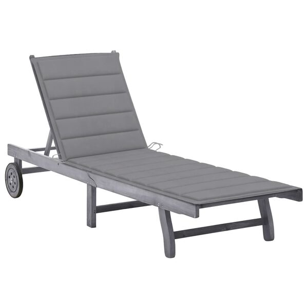 vidaXL Chaise longue de jardin avec coussin Gris Bois d'acacia solide