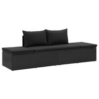 vidaXL Chaise longue avec coussins Résine tressée Noir