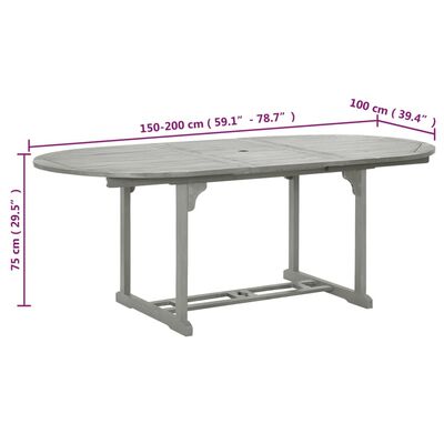 vidaXL Table de jardin Gris 200x100x75 cm Bois d'acacia massif