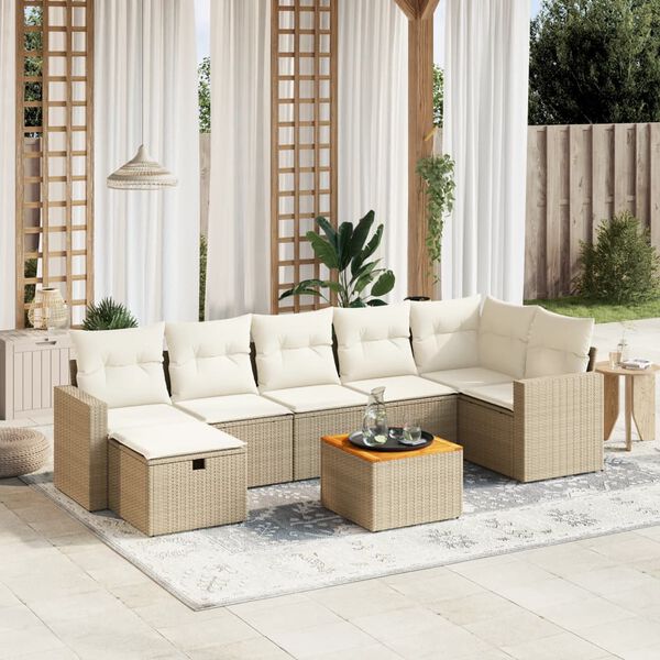 vidaXL Salon de jardin avec coussins 8 pcs beige r&eacute;sine tress&eacute;e