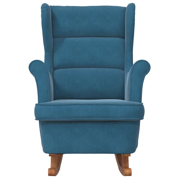 vidaXL Fauteuil à bascule à oreilles en velours bleu bois massif