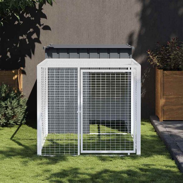 vidaXL Cage &agrave; poulets avec enclos Anthracite 110 x 201 x 110 cm Acier galvanis&eacute;