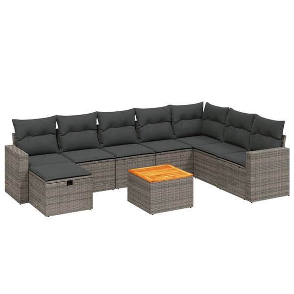 vidaXL Salon de jardin 9 pcs avec coussins gris résine tressée