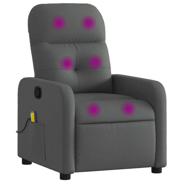 vidaXL Fauteuil inclinable de massage gris fonc&eacute; tissu