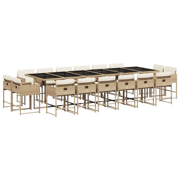 vidaXL Ensemble &agrave; manger de jardin et coussins 17 pcs beige