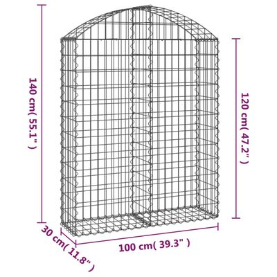 vidaXL Panier de gabions arqué 100x30x120/140 cm Fer galvanisé