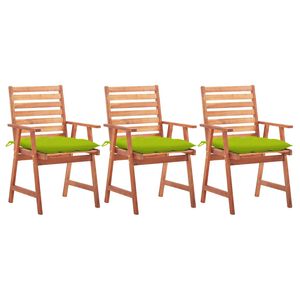 vidaXL Chaises &agrave; manger d'ext&eacute;rieur lot de 3 et coussins Acacia massif