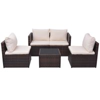 vidaXL Salon de jardin 5 pcs avec coussins Résine tressée Marron