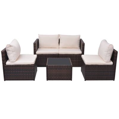 vidaXL Salon de jardin 5 pcs avec coussins Résine tressée Marron