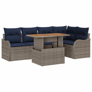 vidaXL Ensemble de canap&eacute; de jardin 6 pcs Gris et bleu marine