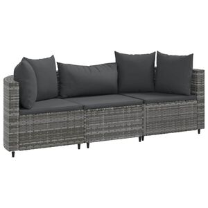 vidaXL Salon de jardin avec coussins 3 pcs gris r&eacute;sine tress&eacute;e