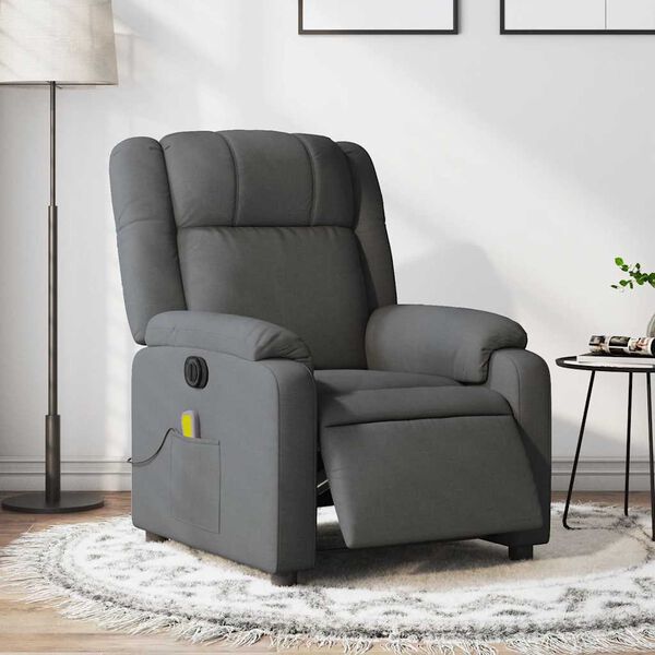 vidaXL Fauteuil inclinable de massage &eacute;lectrique gris fonc&eacute; tissu