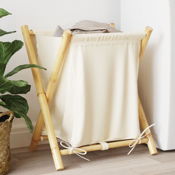 vidaXL Panier &agrave; linge blanc cr&egrave;me 45x55x63,5 cm bambou