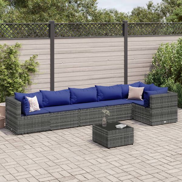 vidaXL Salon de jardin 7 pcs avec coussins Gris R&eacute;sine tress&eacute;e