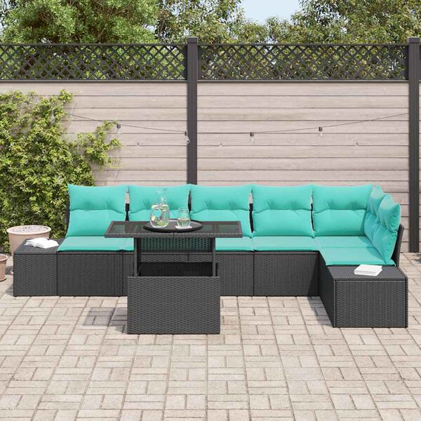 vidaXL Ensemble de canap&eacute; de jardin avec coussin 7 pcs Noir polyrotin