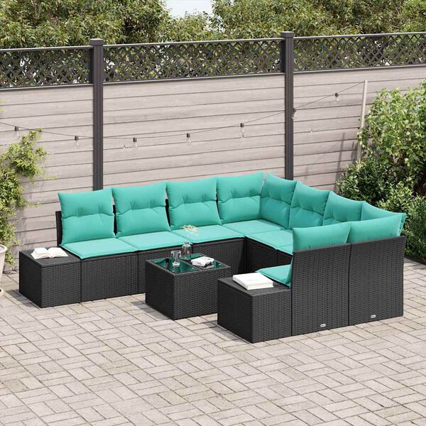 vidaXL Ensemble de canap&eacute; de jardin avec coussin 9 pcs Noir polyrotin