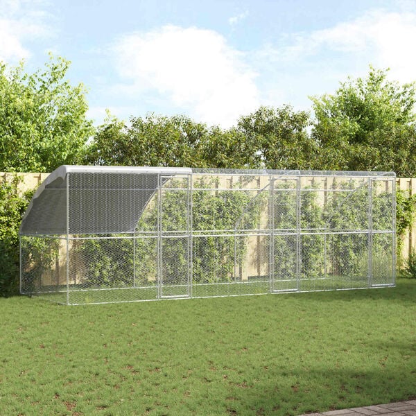 vidaXL Cage &agrave; poules 3 pcs Argent&eacute; 600 x 200 x 200 cm Acier et PE