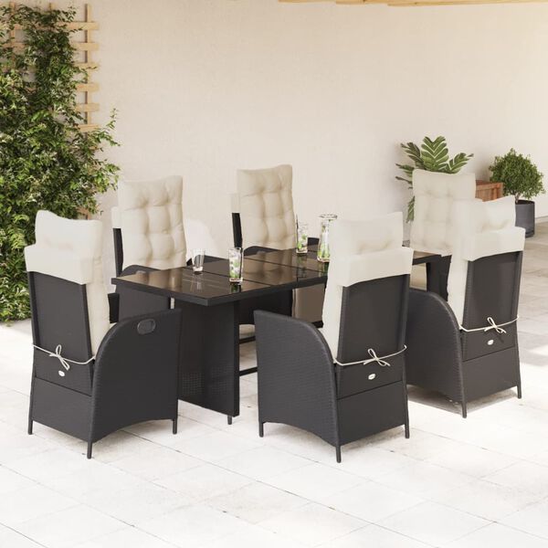 vidaXL Ensemble à manger de jardin coussins 7pcs Noir Résine tressée