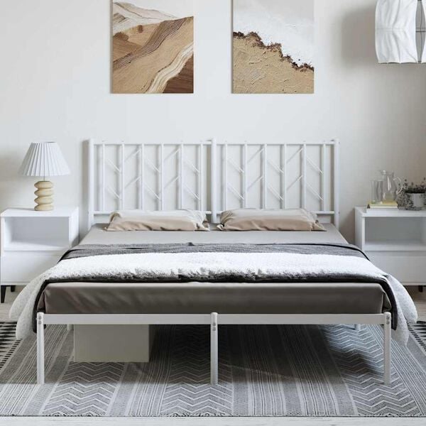 vidaXL Cadre de lit m&eacute;tal sans matelas et t&ecirc;te de lit blanc 193x203 cm