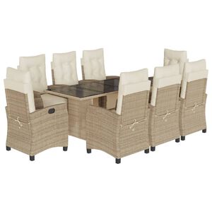 vidaXL Ensemble &agrave; manger de jardin et coussins 9 pcs beige Poly rotin