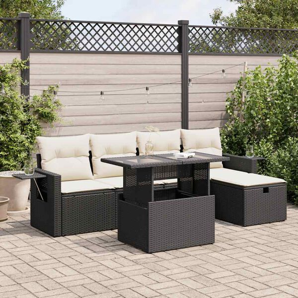 vidaXL Salon de jardin 6 pcs avec coussins noir r&eacute;sine tress&eacute;e