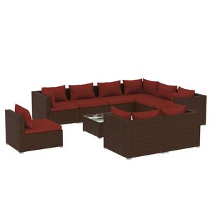 vidaXL Salon de jardin 10 pcs avec coussins R&eacute;sine tress&eacute;e Marron
