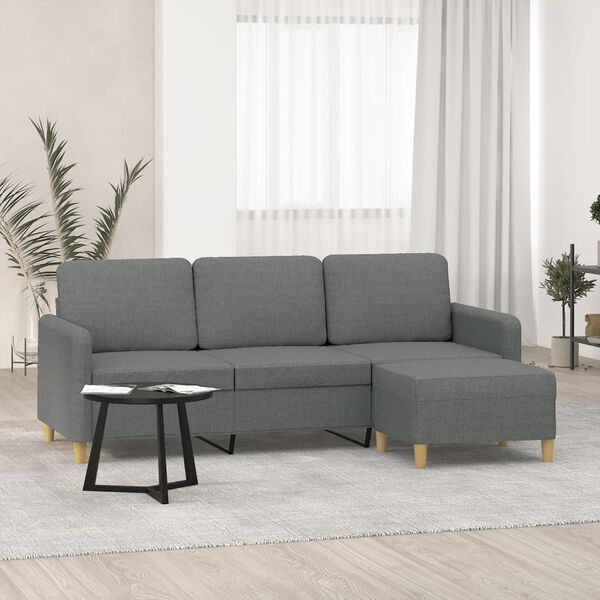 vidaXL Canap&eacute; &agrave; 3 places avec repose-pieds Gris fonc&eacute; 180 cm Tissu