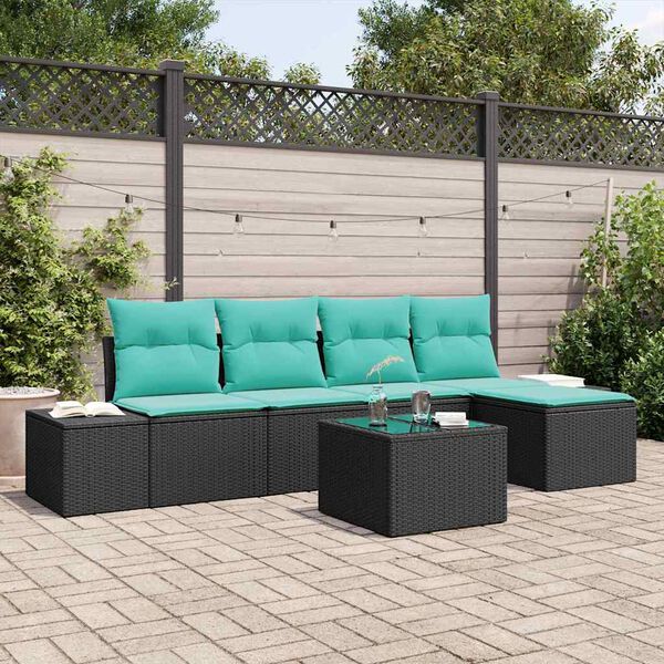 vidaXL Ensemble de canap&eacute; de jardin 5 pcs Noir et turquoise polyrotin