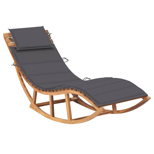 vidaXL Chaise longue &agrave; bascule avec coussin Bois de teck solide