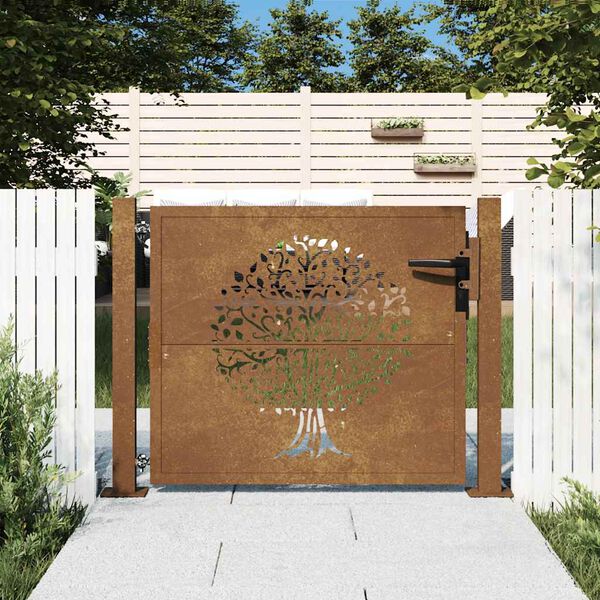 vidaXL Portail de jardin 100x100 cm en acier Corten avec motif arbre