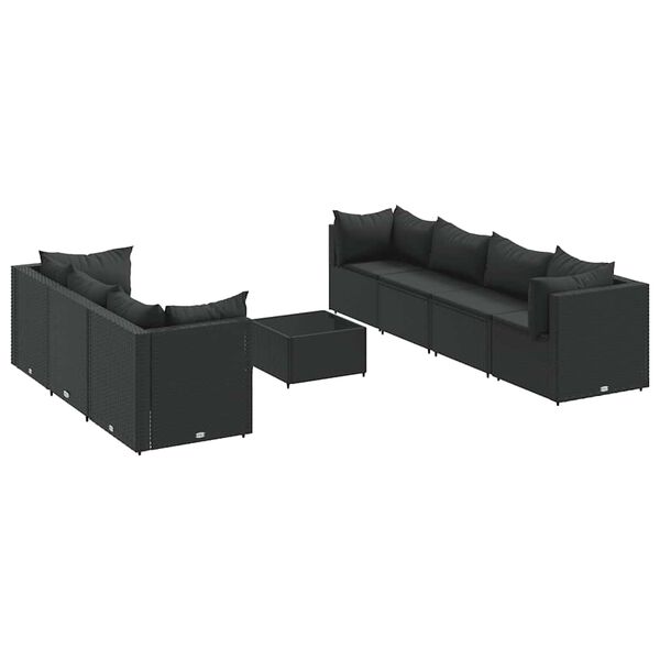 vidaXL Salon de jardin 8 pcs avec coussins noir r&eacute;sine tress&eacute;e