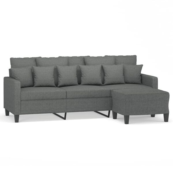 vidaXL Canap&eacute; &agrave; 3 places avec repose-pieds Gris fonc&eacute; 180 cm Tissu