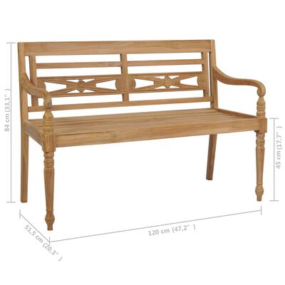 vidaXL Banc Batavia avec coussin vert 120 cm Bois de teck massif