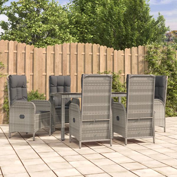 vidaXL Ensemble &agrave; manger jardin et coussins 7 pcs gris rotin