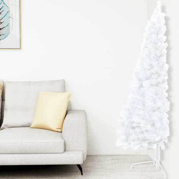 vidaXL Demi-arbre de No&euml;l artificiel pr&eacute;-&eacute;clair&eacute; et boules blanc 150cm
