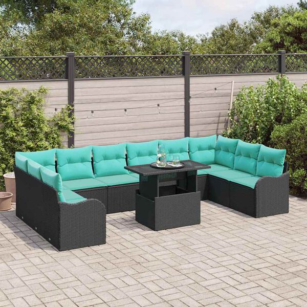 vidaXL Ensemble de canap&eacute; de jardin 11 pcs Noir Poly Rattan