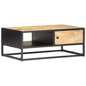 vidaXL Table basse à porte sculptée 90x55x36 cm Bois de manguier brut