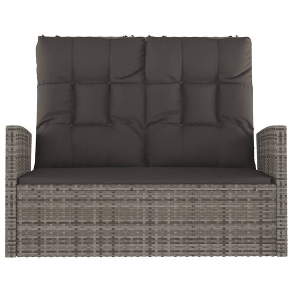 vidaXL Banc de jardin inclinable et coussins gris 118cm résine tressée