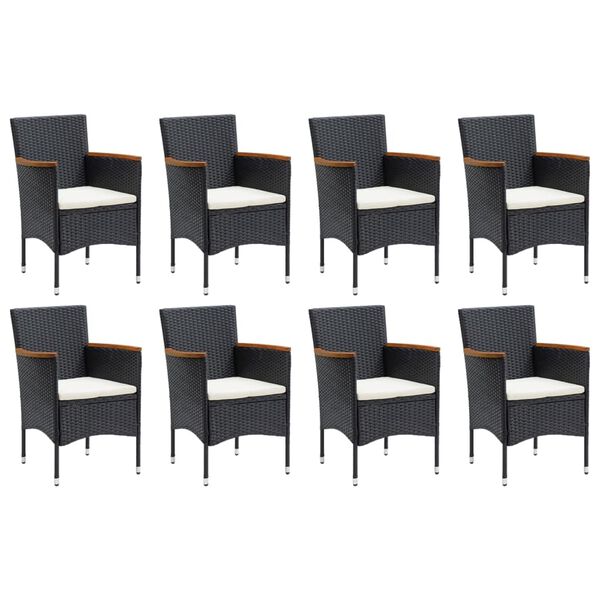 vidaXL Ensemble &agrave; manger de jardin coussins 9pcs R&eacute;sine tress&eacute;e Noir