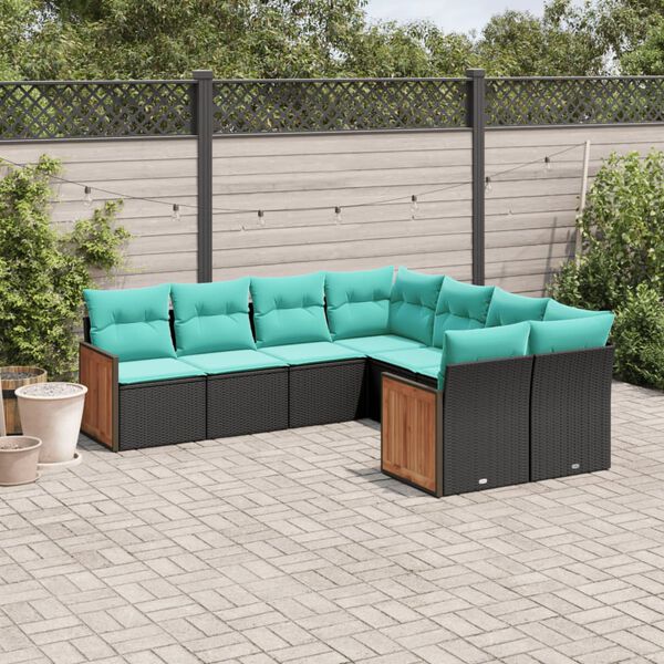 vidaXL Salon de jardin 8 pcs avec coussins noir r&eacute;sine tress&eacute;e